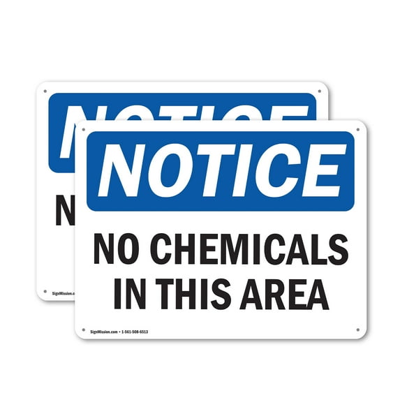 (2 Pack) No Chemicals In This Area OSHA Notice Sign 14 Inch X 10 Inch Indoor / Outdoor Rust-Free Aluminum Metal Signs for Workplace, Workshop, and Construction Site, Made in the USA