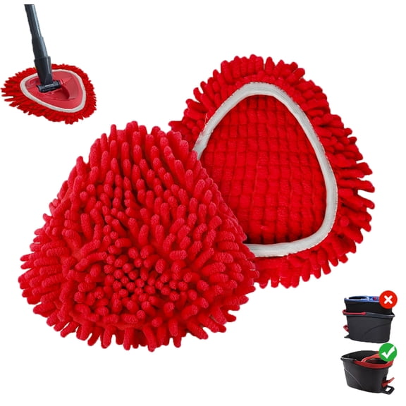 2-Pack Chenille Spin Mop Refill Fully Compatible with O-Cedar EasyWring 1-Tank, Washable Triangular Mop Pads for Wet Dry Hardwood Tile Marble Floors