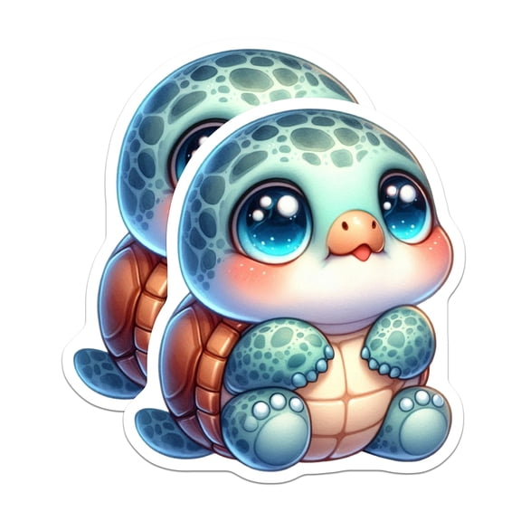 (2 Pack) Chibi Baby Turtle Stickers - Kawaii Sea Animal Decals - Big Eyed Reptile Decor for Laptops - 5" On Longest Side - Sticks to Smooth Flat Surfaces - Made in USA - BMCS20746