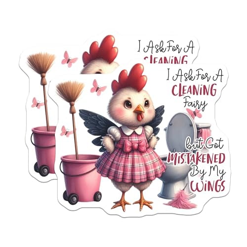 (2 Pack) Chicken Cleaning Fairy Magnets - Funny Cleaning - Humorous Kitchen Magnets - 5" On Longest Side - for Cars, Fridges, Toolboxes - Made in USA - MAG4504