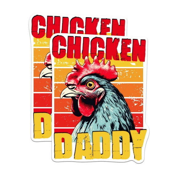 (2 Pack) Chicken Daddy Stickers - Funny Rooster Chicken Farmer - Chicken Dad - 5 Inches On Longest Side - Premium Vinyl - for Cars, Trucks, Skateboards, Laptops - Made in USA - BMCS0443