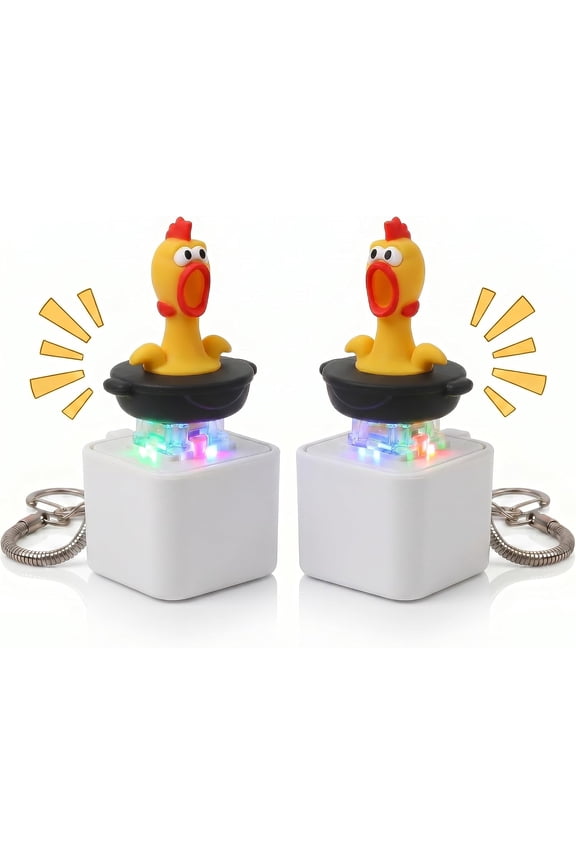 2 Pack Chicken Fidget Keychain with Sound, Screaming Chicken Stress Toy 6 Sounds, USB Rechargeable LED Light,Funny Office Desk Decor & Creative Gift