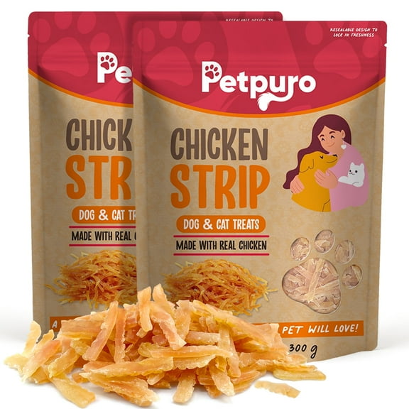 2 Pack Chicken Soft Jerky Strips Training Treats for Small Dogs & Puppies, High Protein, Grain Free 10.6 oz Resealable Bag