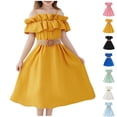 thumbnail image 1 of 2 Pack Chiffon Midi Dresses for Girls with Belt Size 6-13 Teens Kids Trendy Off Shoulder Solid Color Ruffle A-Line Vacation Beach Dress, 1 of 8