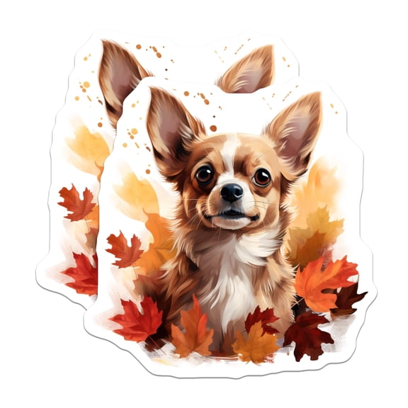 (2 Pack) Chihuahua Fall Stickers - Autumn Dog Decals - Pet Lover Laptop Planner Stickers - 5" On Longest Side - Sticks to Smooth Flat Surfaces - Made in USA - BMCS29751