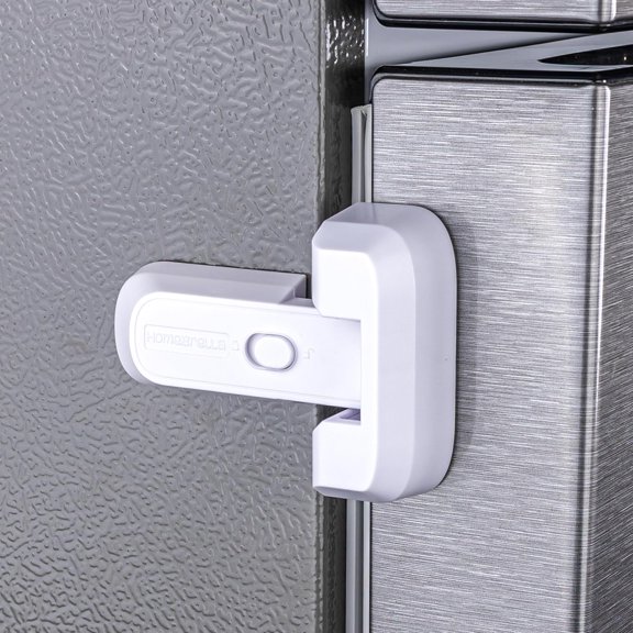 2-Pack Child Proof Fridge Lock with Adhesive - No Tools Required - Refrigerator Lock for Kids - Freezer Latch to Keep Door Closed - for Toddlers, Cats, & Dogs - White