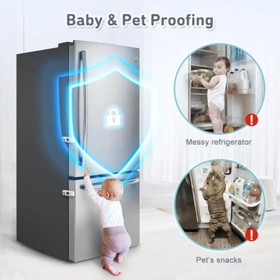 2 Pack Child Proof Refrigerator Locks, Fridge Locks for Kids Safety with Sticky 3M Adhesives Pads, Freezer Door Latches for Toddlers and Baby, Ideal for Upright Freezer, Ovens, Cabinets Door