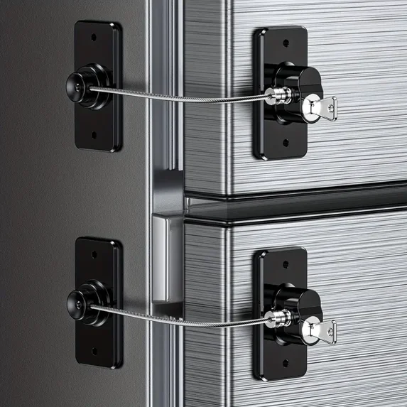 2-Pack Child Safety Lock, Child Proof Refrigerator Lock with Strong Adhesive, No Tools Required, Multi-Use Safety Latch for Cabinet, Drawer, Oven & Window,Black