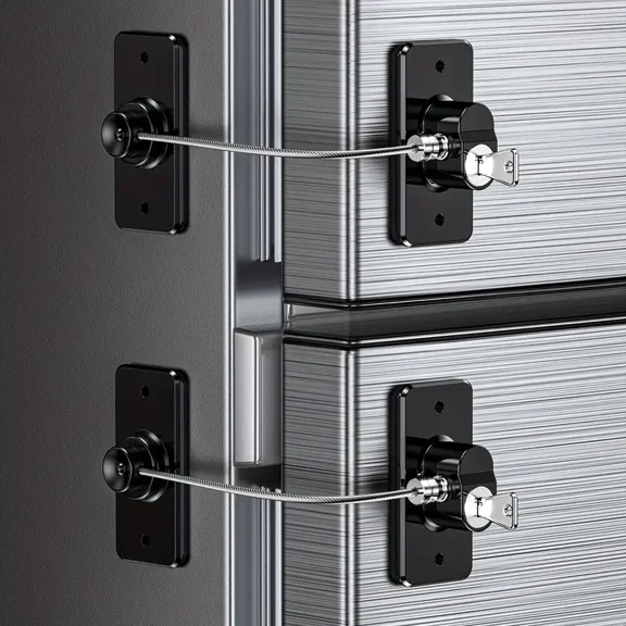 2-Pack Child Safety Lock, Child Proof Refrigerator Lock with Strong Adhesive, No Tools Required, Multi-Use Safety Latch for Cabinet, Drawer, Oven & Window,Black