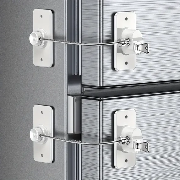 2-Pack Child Safety Lock, Child Proof Refrigerator Lock with Strong Adhesive, No Tools Required, Multi-Use Safety Latch for Cabinet, Drawer, Oven & Window,White