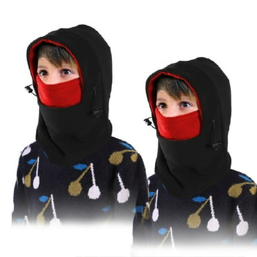 [2 Pack] Children Balaclava Fleece Windproof Ski Mask, Child Cold Weather Face Mask Motorcycle Neck Warmer or Tactical Balaclava Hood for Snowboard Cycling Outdoors Sports Unisex - Red & Red