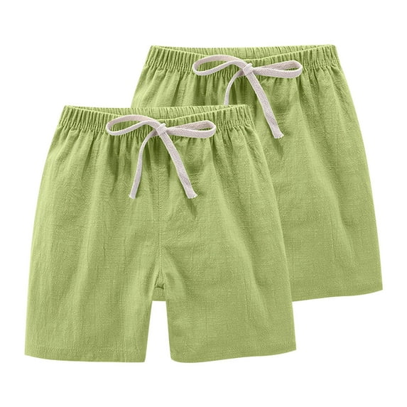 2 Pack Children’s Summer Solid Sports Shorts Drawstring Polyester Cotton Breathable Lightweight Soft Cute Daily Sleepwear Active Home Casual Stylish for Boys Girls Age 2-13 Gift