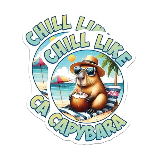 (2 Pack) Chill Like Capybara Magnets - Beach Summer Vibes - Cool Animal Refrigerator Magnets - 5" On Longest Side - for Cars, Fridges, Toolboxes - Made in USA - MAG3751
