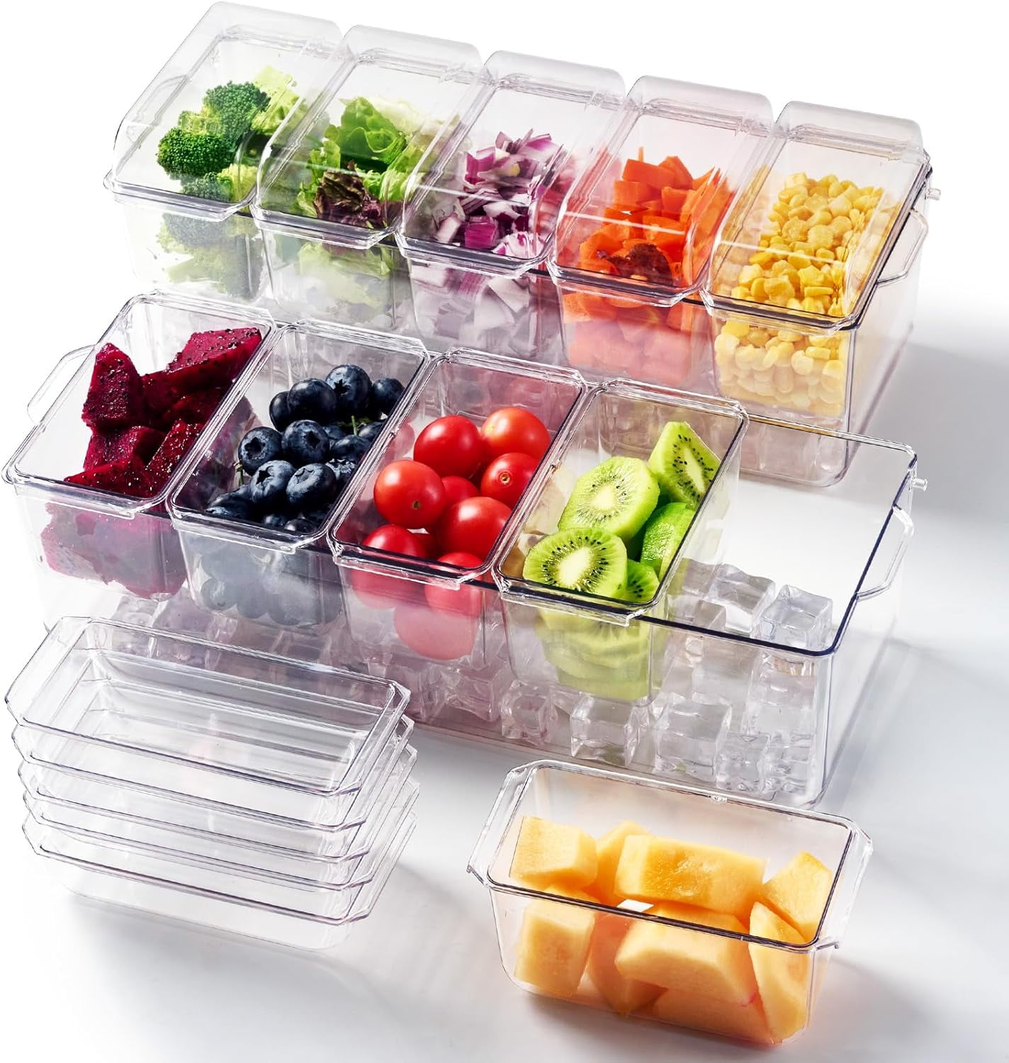 2 Pack Chilled Condiment Tray Server with 5 Containers and Removable ...