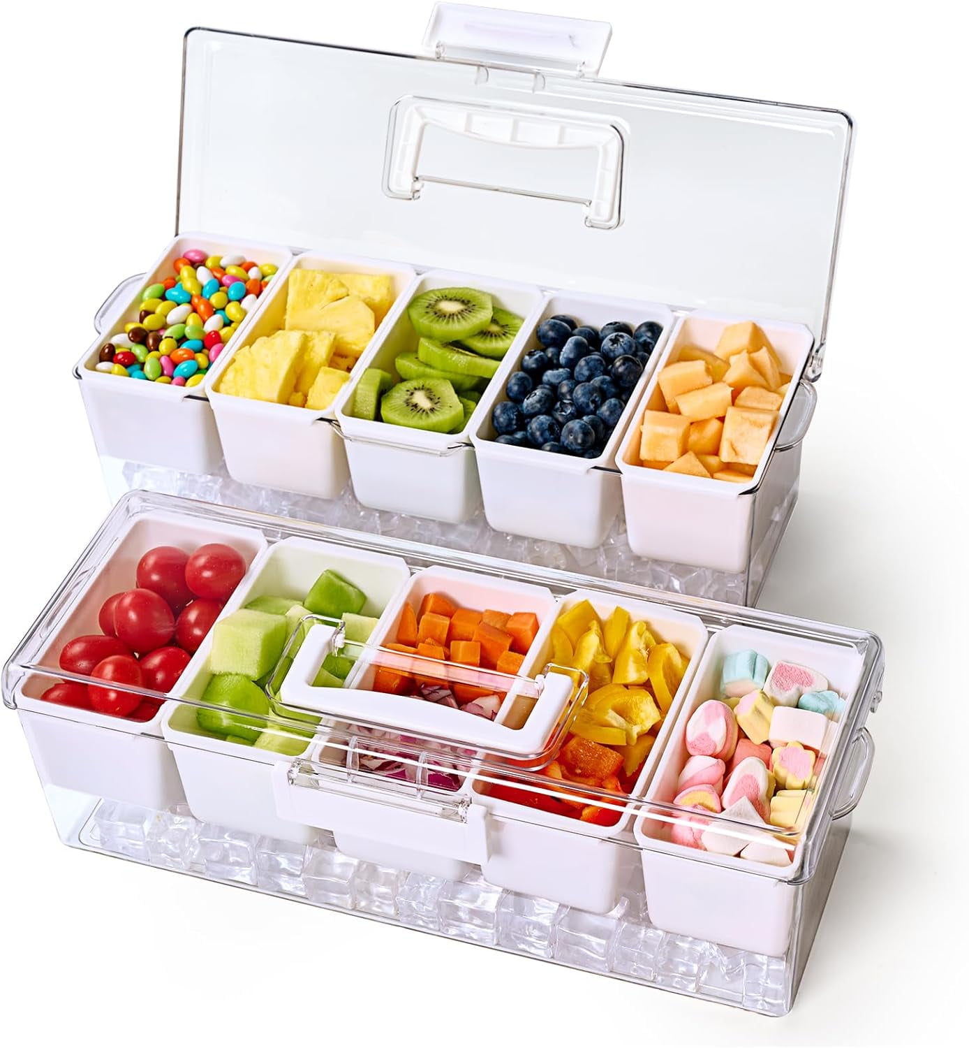 2 Pack Chilled Condiment Tray Server with 5 Removable Compartments ...