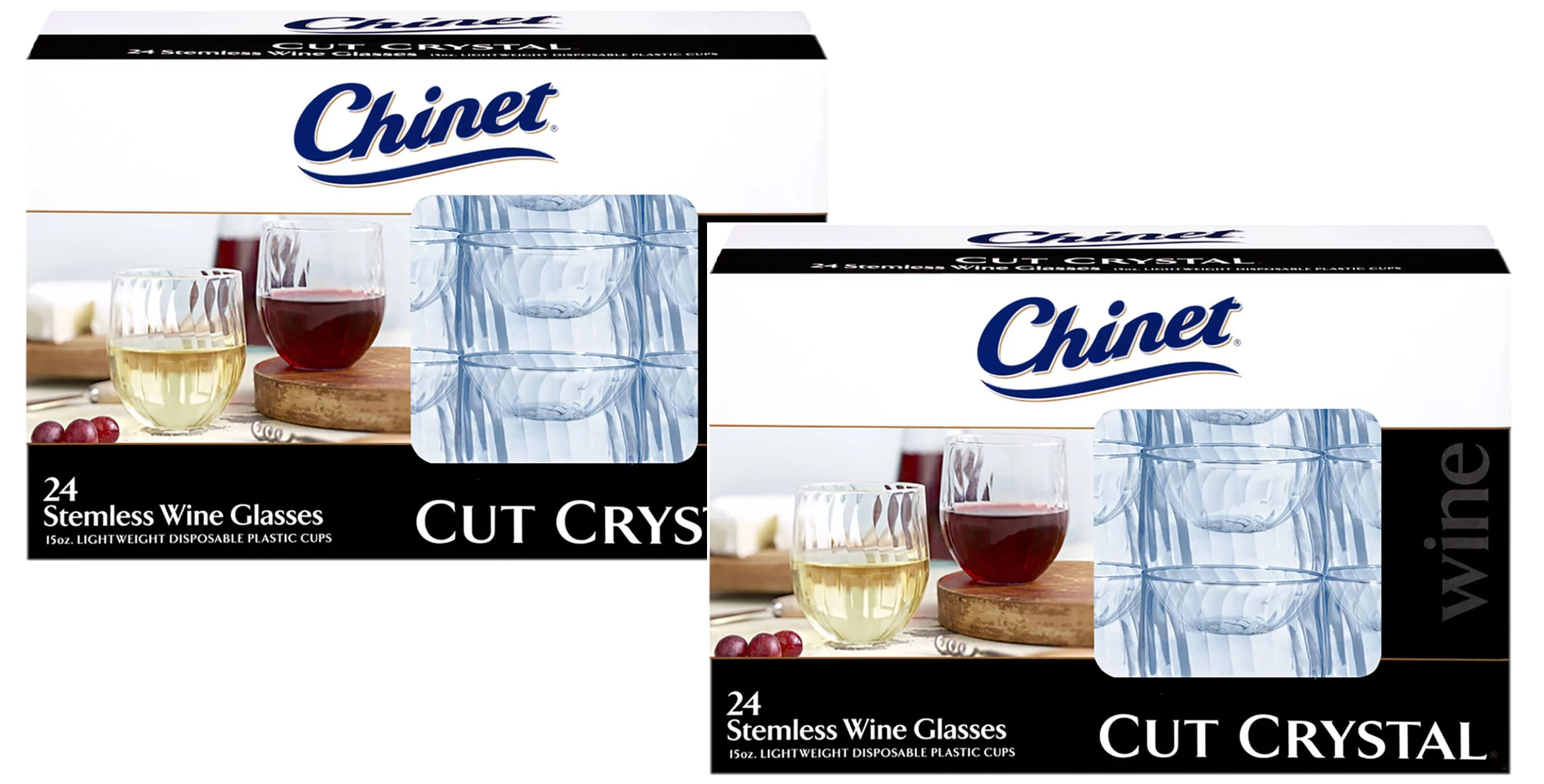 2 Pack  Chinet Cut Crystal Stemless Plastic Wine Glasses, 15 oz. (24 ct.)  
