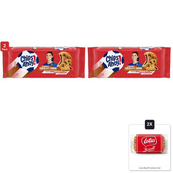 2 Pack | Chips Ahoy! Chewy Chocolatey Churro Filled Chocolate Chip Cookies, Limited Edition, 9.9 Oz & 2x Lotus Biscoff Cookies 0.2oz