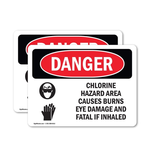 (2 Pack) Chlorine Hazard Area OSHA Danger Sign 10 Inch X 7 Inch Vinyl Label Decal Sticker Weather Resistant, UV Protected for Workplace, Business, and Construction Site, Made in the USA