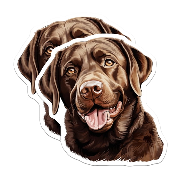 (2 Pack) Chocolate Labrador Dog Stickers - Happy Brown Lab Decals - Pet Owner Animal Lover Decor - 5" On Longest Side - Sticks to Smooth Flat Surfaces - Made in USA - BMCS25073