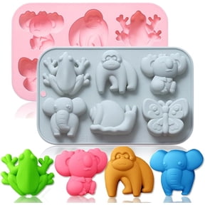 2 Pack Chocolate Molds Elephant Monkey Frog Silicone Molds for Cake Gummy Jello Ice Cube Crayon, Cake Decoration Soap Molds Silicone Baking Mold Making Kit, Lovely & Fun
