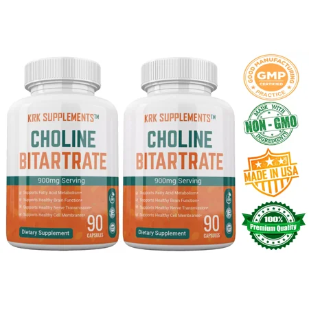 2 Pack Choline Bitartrate 900mg per serving Brain Memory Booster Fatty Liver