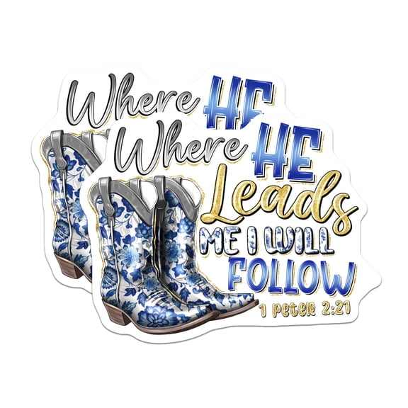 (2 Pack) Christian Faith Magnets - Western Cowboy Boot Decor - Bible Verse Where He Leads Me Follow - Scripture Quote Art - 5 Inches On Longest Side - Thick Durable Magnet - Made in USA - MAG24796