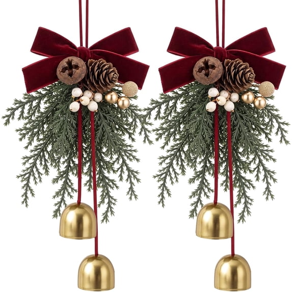 2 Inch Bell 2 Pack Christmas Bell Ornaments, 10 Inch Classic Bow Bell Hanging ...