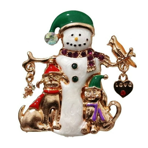 (2 Pack) Christmas Brooch Set Rhinestone Decoration Trees Snowman Elegant Jewelry Pin for Holiday Festivities