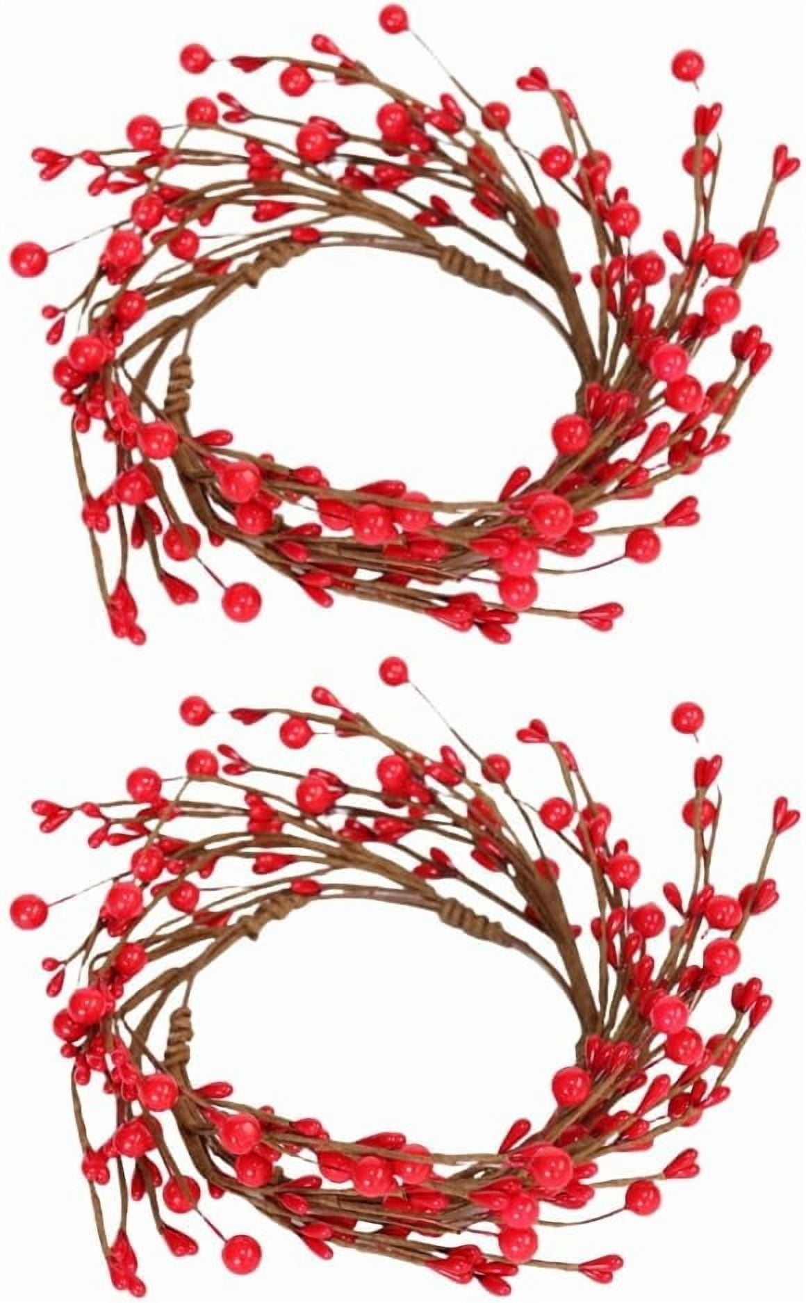 Red Candle Rings 2 Pack Christmas Candle Rings Wreaths with Artificial Red Berries Mini ...