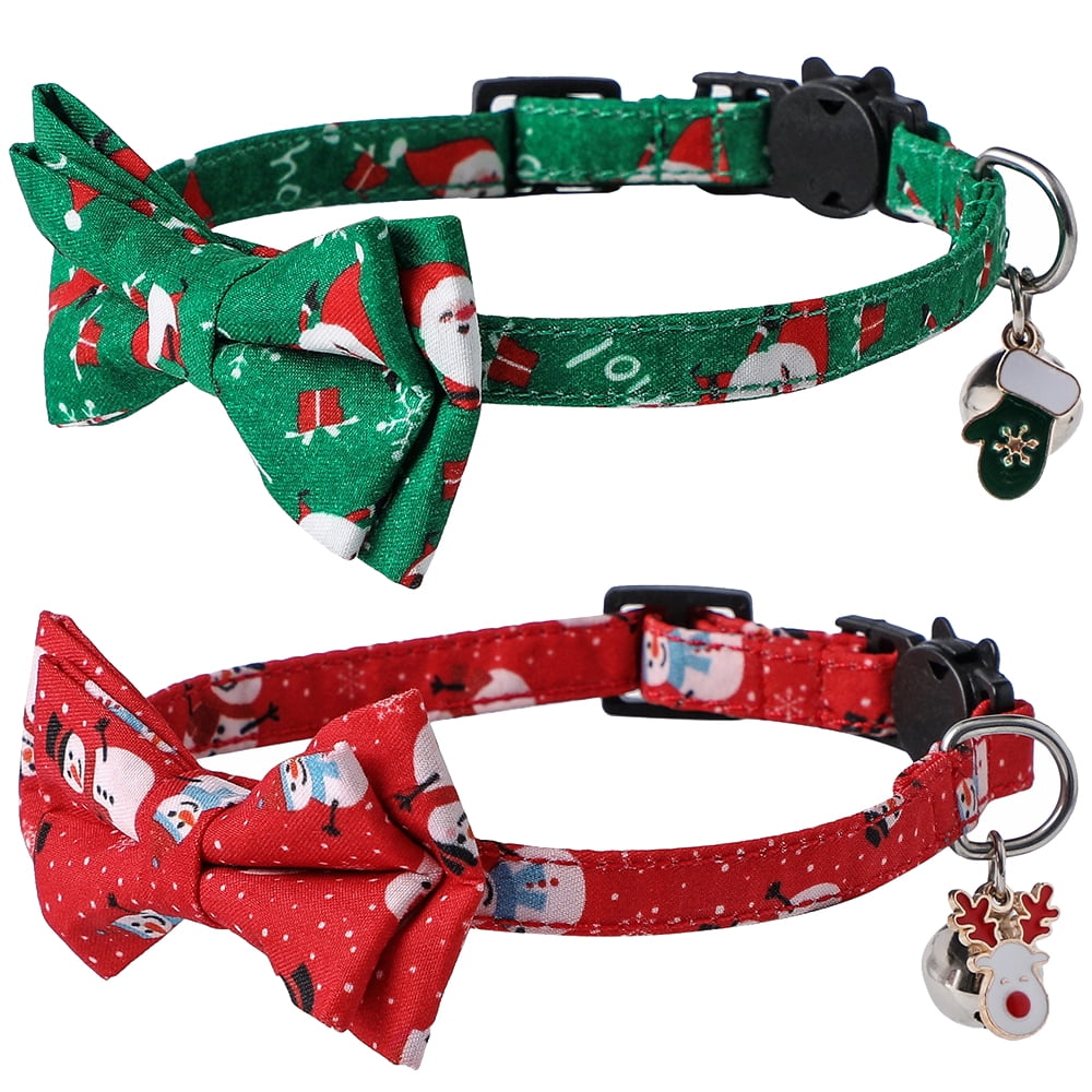 2 Pack Christmas Cat Collar Breakaway with Removable Bow Tie with Bell