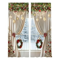 2-Pack Christmas Curtains with Snowflake Print, Red Holiday Themed Window Drapes for Living Room & Bedroom, Semi-Sheer Polyester with Rod Pocket, Christmas Curtains for Living Room(100*70CM)
