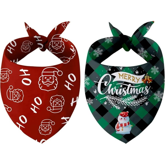 2 Pack Christmas Dog Bandanas Double-Sided Plaid Snowman Santa Dog Christmas Bandana for Puppy Costume Christmas Decorations Multiple Sizes Offered Triangle Xmas Pet Scarf Bibs Kerchief Gifts