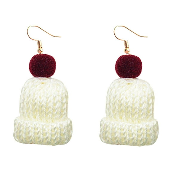 (2 Pack) Christmas Earrings - Cute Wool Knitted Hat Design with Ear Hook for Festive Celebrations and Holiday Cheer