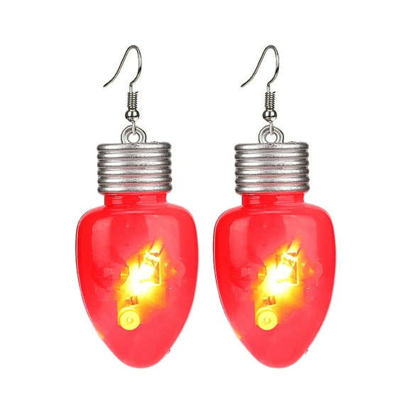 (2 Pack) Christmas Earrings Luminous Holiday Party Accessories Light Up Tree Bulb Designs Festive Flashing Jewelry for Celebration Events