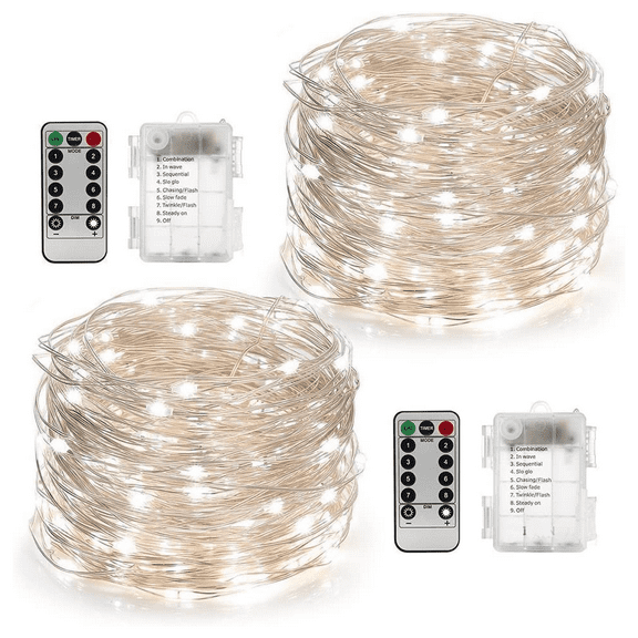 2 Pack Christmas Fairy Lights Battery Remote Control, 16ft String Lights 50Leds for Yard Garden Decor