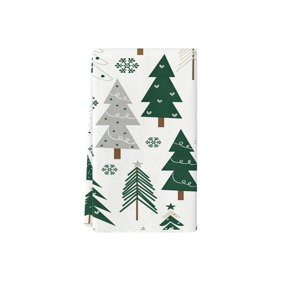 2-Pack Christmas Hand Towels For Bathroom, Green Snowflake & Tree Print, Soft Absorbent Winter Holiday Decorative Towels, For Home Guest Room Hotel Gym Spa