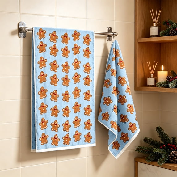 2 Pack Christmas Hand Towels, Gingerbread Man Christmas Kitchen Towels, Soft Absorbent Holiday Dish Towels for Bathroom Kitchen Decor, Xmas Gift, 15.7 x 23.6 inch