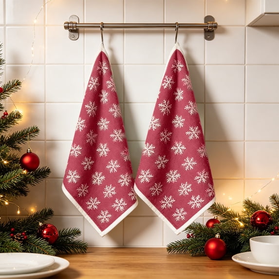 2 Pack Christmas Hand Towels, Snowflake Christmas Kitchen Towels, Soft Absorbent Holiday Dish Towels for Bathroom Kitchen Decor, Xmas Gift, 15.7 x 23.6 inch