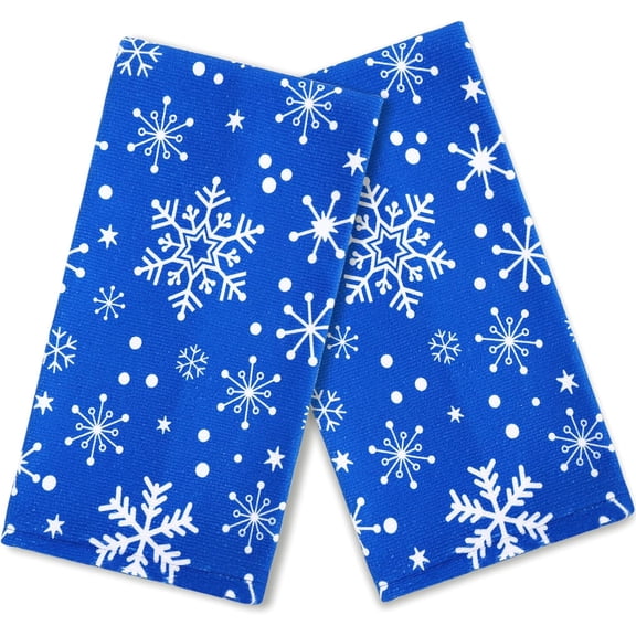 2 Pack Christmas Hand Towels Winter Snowflake Bathroom Towel Blue White Soft Absorbent Dish Towels for Drying Cleaning Cooking Holiday