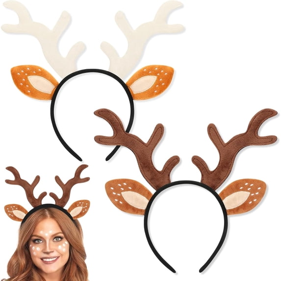 2 Pack Christmas Headbands for Adults Kids, Christmas Antlers Head Boppers Reindeer Antler Hair Bands for Xmas Halloween Holiday Party Supplies