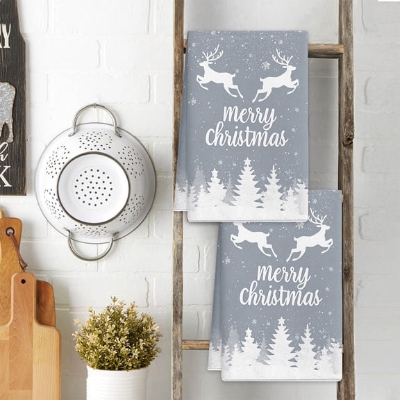 2-Pack Christmas Kitchen Towels, 26x17 Inch Dish Drying Cloths for Cooking and Baking, Absorbent Tea Towels with Holiday Patterns for Holiday Kitchen Decor(A)