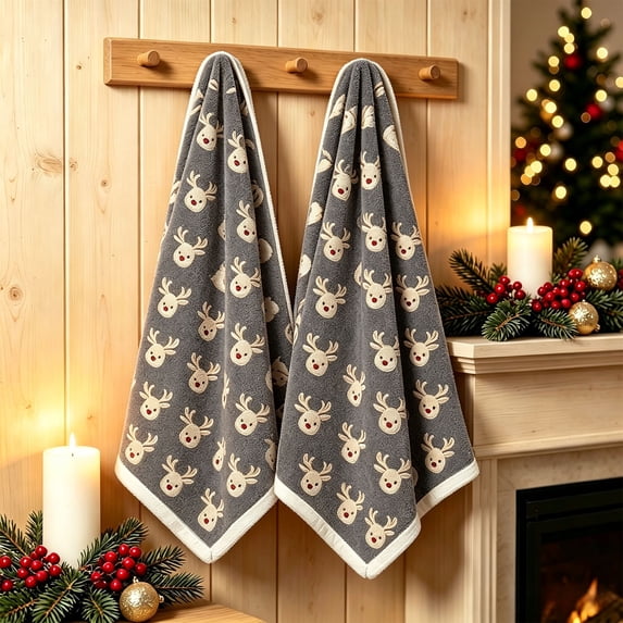 2 Pack Christmas Kitchen Towels, Deer Christmas Hand Towels, Soft Absorbent Holiday Dish Towels for Bathroom Kitchen Decor, Xmas Gift, 15.7 x 23.6 inch
