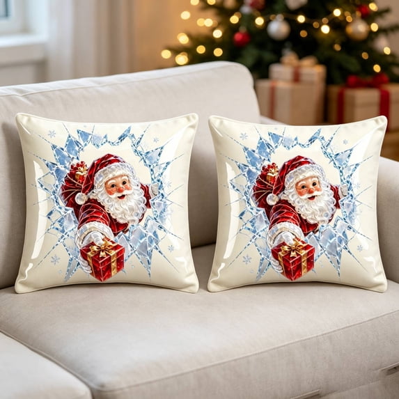 2 Pack Christmas Linen Throw Pillow Covers, 18 x 18 Inch,Holiday Decorative Pillowcases, Farmhouse Square Cushion Covers, Indoor Outdoor Christmas Decor Pillow Covers Without Pillow Core
