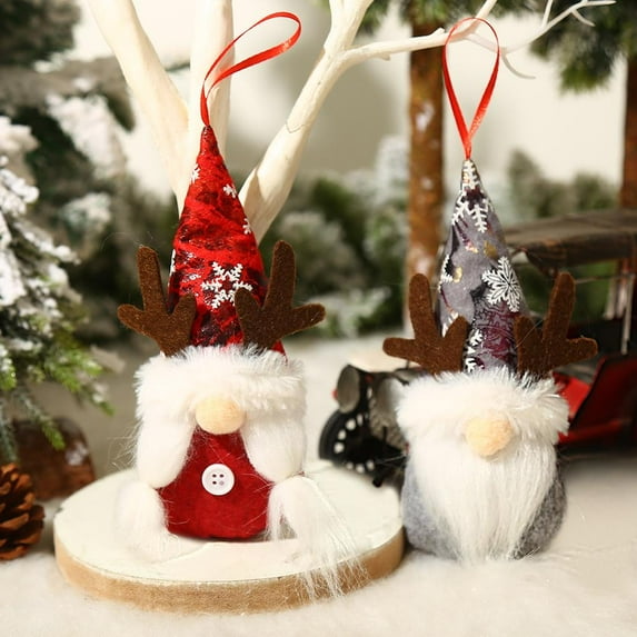 2 Pack Christmas Ornament Knitted Plush Gnome Doll Christmas Tree Wall Hanging Pendant Holiday Decor Gift