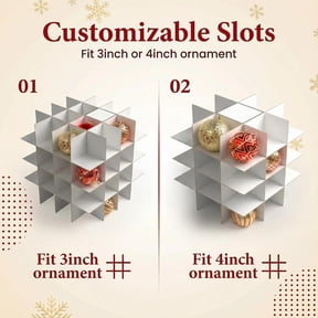 2-Pack Christmas Ornament Organizer Box with Adjustable Dividers for 64 Balls - Frosted Holiday Decor Storage Container, Space-Saving Plastic Christmas Ornaments Protection