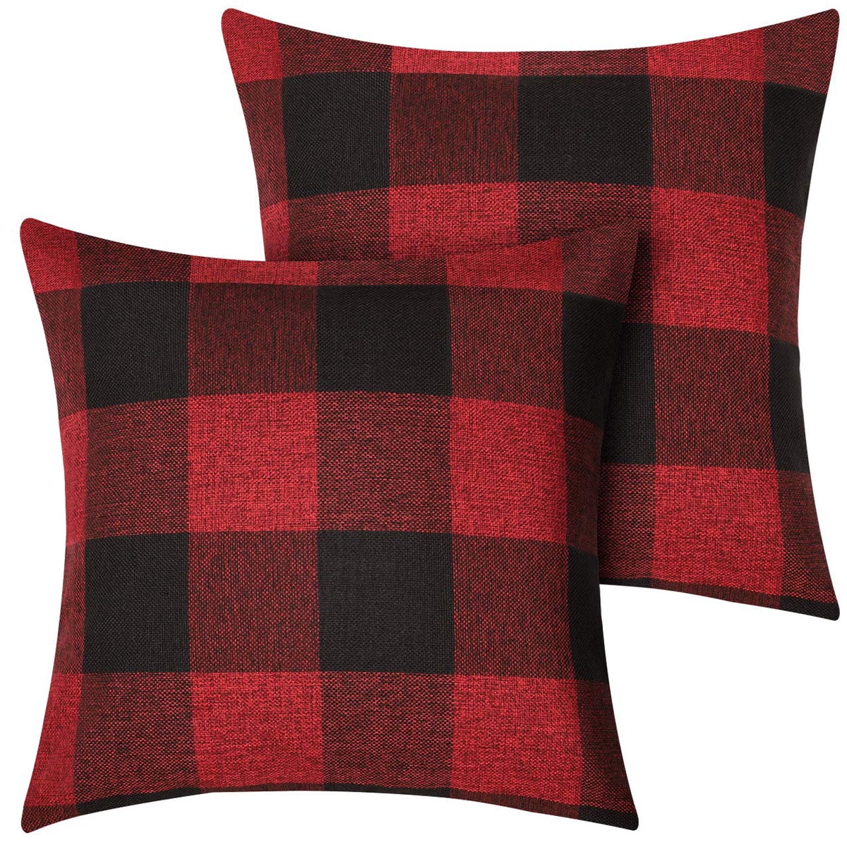 Red and Black Buffalo Plaid Polyester Square Pillow Covers, 18" x 18", Set of 2