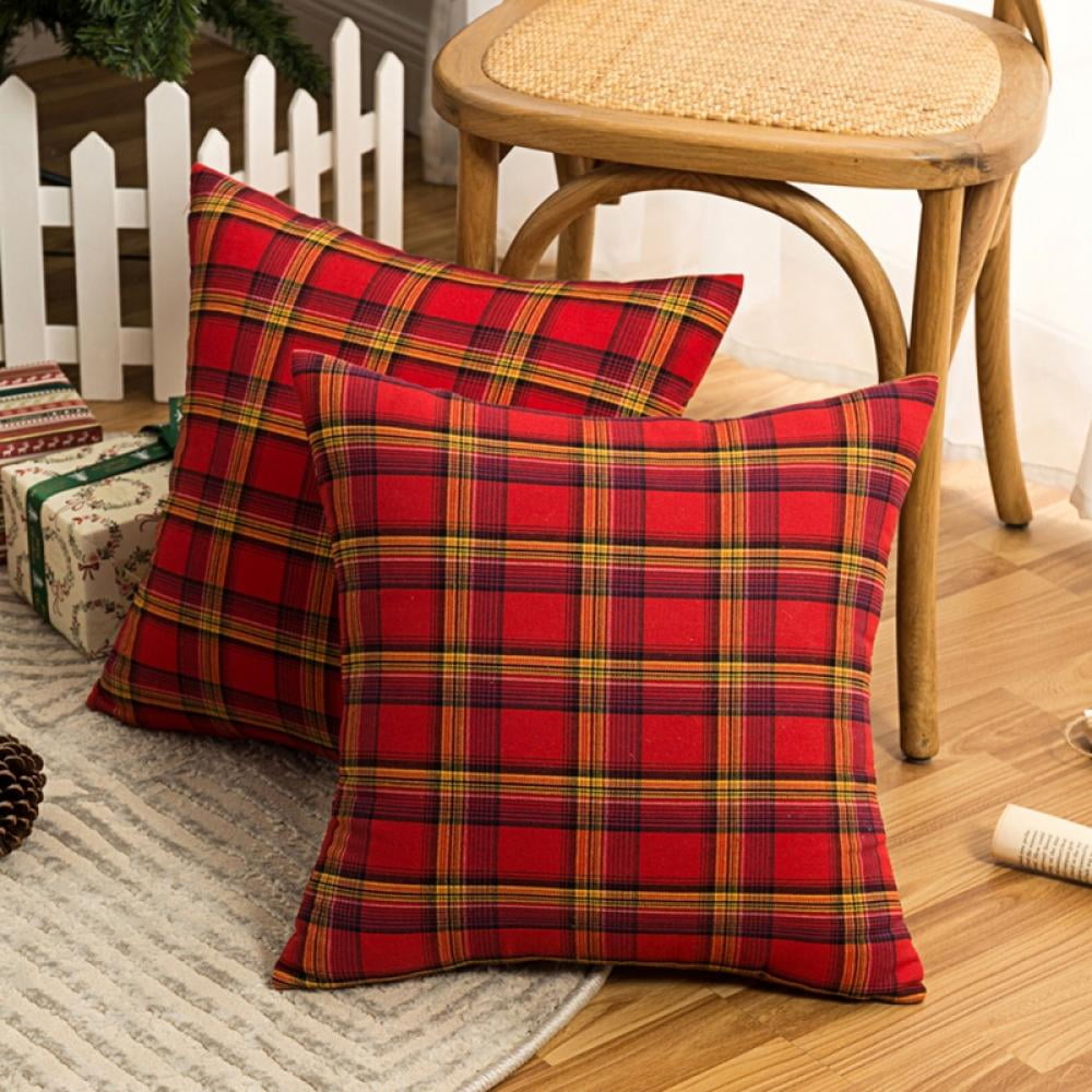 2 Pack Christmas Plaid Decorative Throw Pillow Covers Scottish
