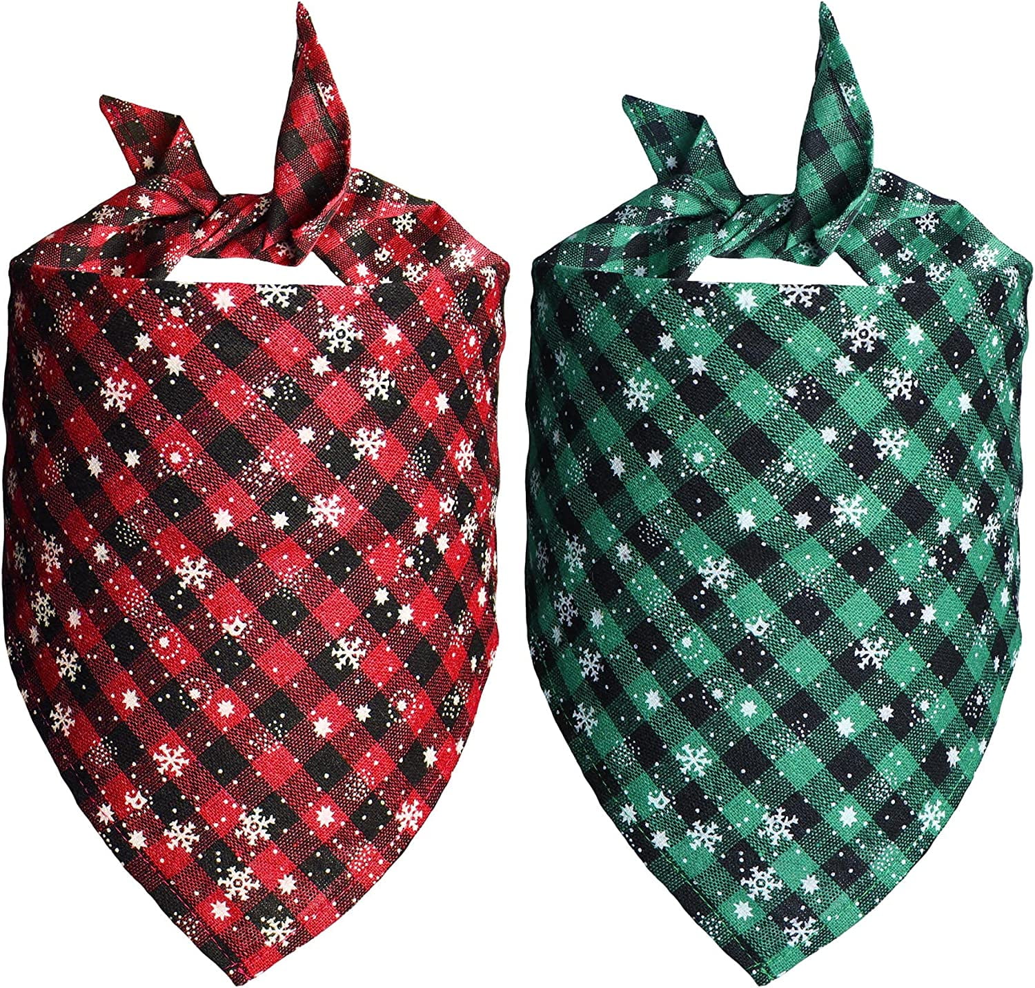 2 Pack Christmas Plaid Dog Bandanas, Holiday Plaid Dog Bandanas for