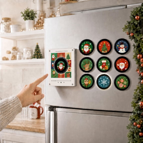 2 Pack Christmas Player Record NFC Magnetic Fridge Vinyl Music Box Set, Music Magnets for Refrigerator, Christmas Gift for Friends Family (C)