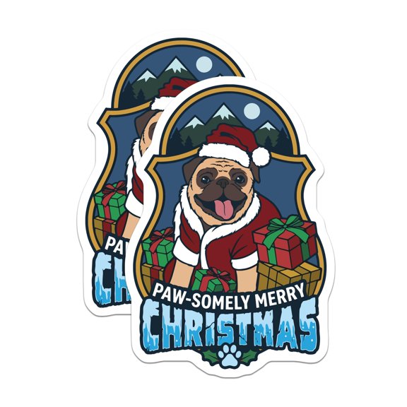 (2 Pack) Christmas Pug Magnets - Cute Santa Dog Refrigerator Decors - Festive Holiday Canine Winter Decor - 5 Inches On Longest Side - Thick Durable Magnet - Made in USA